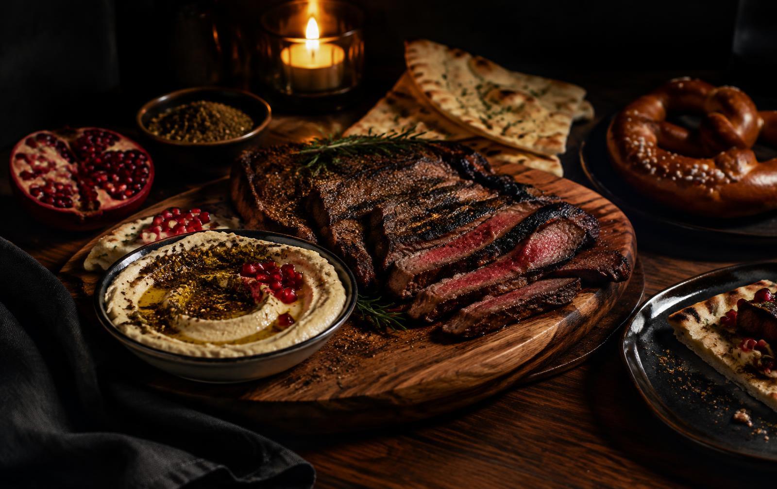 Steak mit levantinischen Beilagen